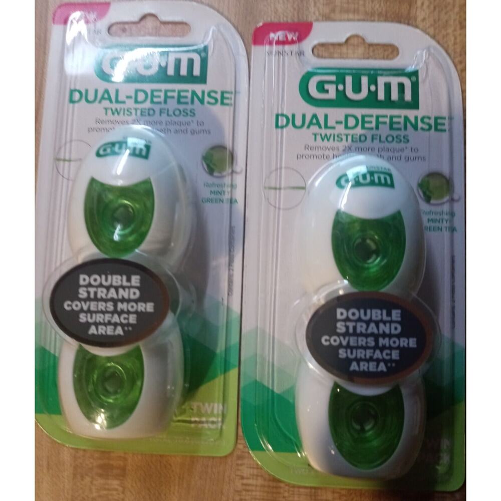 GUM Dual-7Defense Twisted Floss Minty Green Tea Twin Pack 2 Lot New